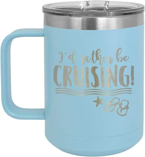 Miniatura 19 de I'D RATHER BE CRUISING Amarillo Taza de café de 15 oz con tapa deslizante Taza de café de viaje con aislamiento Ideas de regalos de cumpleaños