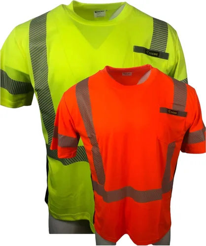 Xtreme Hi Vis ANSI Clase 2 DOT, camiseta reflectante de seguridad amarilla o naranja con manga corta negra Road T04