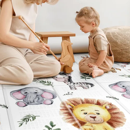 Miniatura 9 de NOONKTY Tapete de juego extra grande de 79 x 71 pulgadas para el suelo, tapete de juego de espuma plegable para bebés de 0 a 12 meses y niños, León