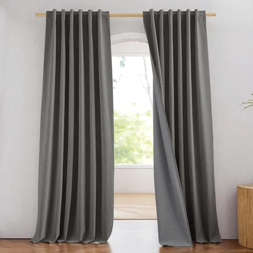 Miniatura 39 de NICETOWN Cortinas 100% opacas de 63 pulgadas de largo, 2 paneles de cortinas cortas con aislamiento térmico con forro para dormitorio, cortinas
