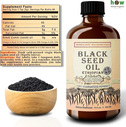 Miniatura 5 de Aceite de semilla negra etíope de 16 onzas – Nigella sativa prensada en frío Aceite de semilla de comino negro de alta timoquinona al 3.45%