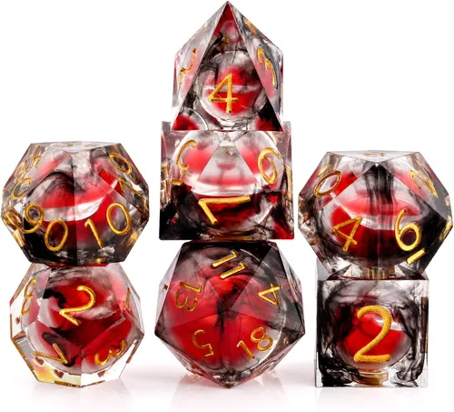 Miniatura 12 de Haxtec Juego de Dados de Borde Afilado DND Juego de Dados con Estuche de Dados Hecho a Mano de Resina con Remolinos Negros Juego de Dados D&D