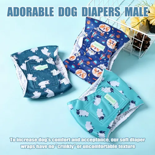 Miniatura 2 de wegreeco Pañales lavables para perros machos (paquete de 3) – Pañales lavables para el vientre para perros machos (Alpacas, M)