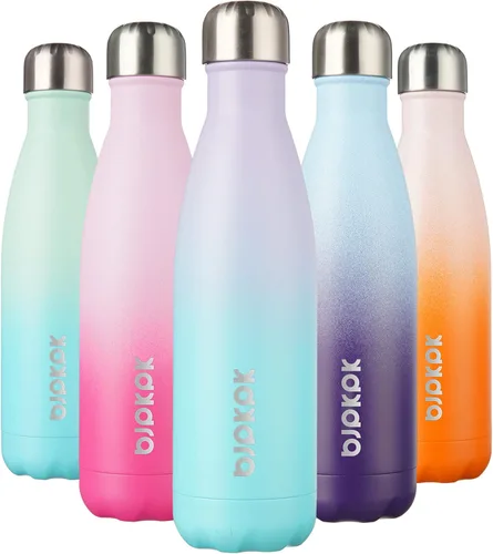 Miniatura 95 de BJPKPK Botellas de agua de acero inoxidable con aislamiento de 17 onzas, mantiene el frío y el calor, brillante oro rosa Oro rosa brillante