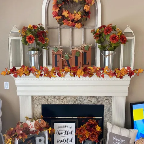 Miniatura 5 de Guirnalda de hojas de arce de otoño de 11.6 pies (2 x 5.8 pies), decoración de hojas artificiales de Acción de Gracias para árbol, mesa de repisa