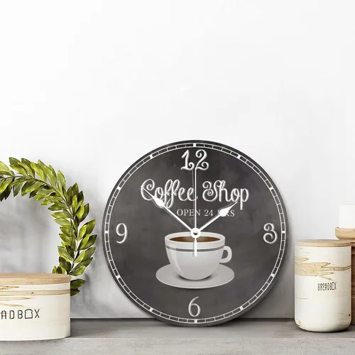 Miniatura 2 de ArogGeld Reloj de pared de café de estilo vintage, reloj de madera de 12 pulgadas, silencioso, sin tictac, funciona con pilas, para sala de estar