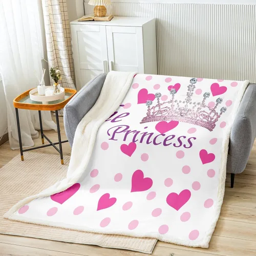 Manta con corona de princesa a la moda para sofá, estampado de corazones rosas y puntos para niños, mujeres y niñas, decoración de habitación, manta