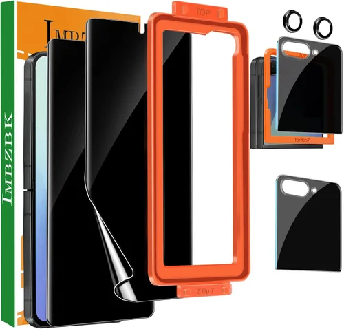 IMBZBK [Instalación automática] Paquete de 2 protectores de pantalla de privacidad para Samsung Galaxy Z Flip 7, 2 películas antiespía interiores +