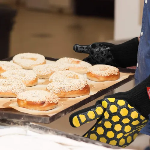 Miniatura 3 de JH - Guante para hornear resistente al calor, certificado EN407 para 932 °F, revestimiento de 2 capas de silicona, guantes de cocina, para cocinar a