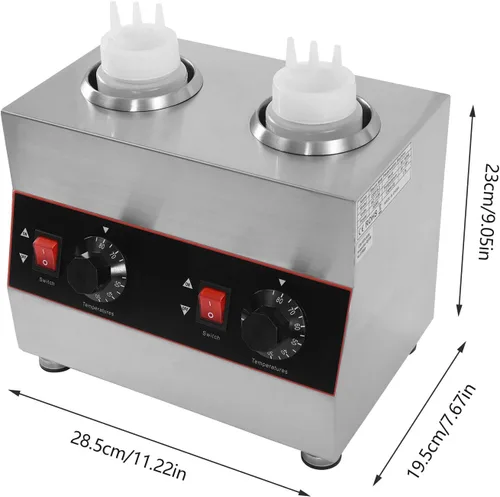 Miniatura 5 de Dispensador de calentador de dulce de azúcar caliente comercial de 320 W, 2 ollas, calentador eléctrico de salsa de queso, dispensador de queso