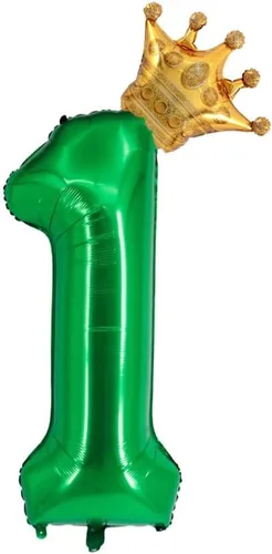 Globo de 40 pulgadas color verde oscuro con corona número 1, globo gigante de aluminio con el número 1, globos de decoración de cumpleaños de la