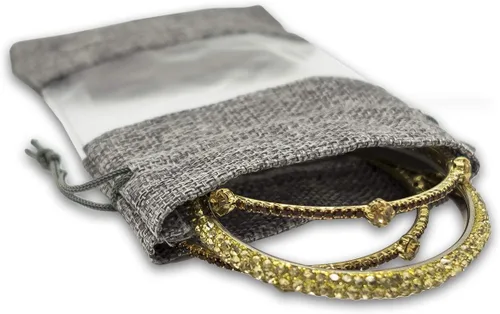 Miniatura 3 de TheDisplayGuys para tu vida moderna - Paquete de 12 bolsas de regalo pequeñas de arpillera de lino y organza con cordones (8.9x14 cm, gris)