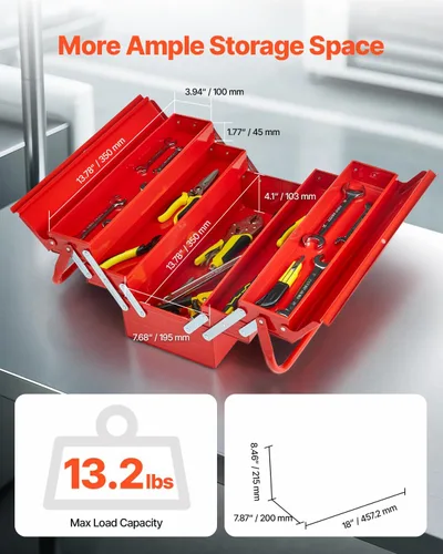 Miniatura 2 de VEVOR Caja de Herramientas de Metal, 18 pulgadas, 3 niveles, 5 bandejas, portátil, plegable, organizador de cofre de herramientas con mango