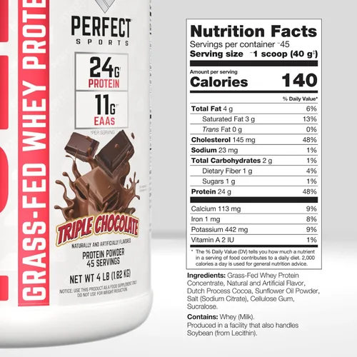 Miniatura 2 de PERFECT SPORTS Ultra Fuel - Proteína Wey 100% alimentada con pasto Sin colores artificiales, sin gluten, Keto Bajo en azúcar 0.39 oz de EAA