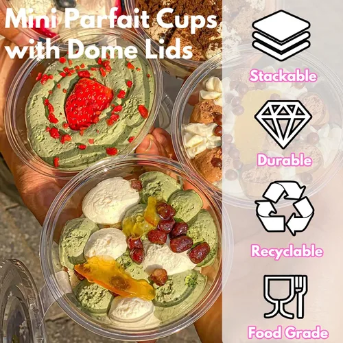 Miniatura 4 de Tiaiidi Vasos de plástico transparentes con tapas, 6 onzas - Juego de 50 Mini vasos de postre con tapas de cúpula (sin agujero), vasos desechables