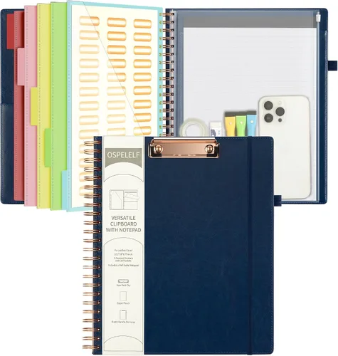 Miniatura 15 de Portapapeles de cuero Ospelelf con portafolio y bolsa con cremallera de almacenamiento, portapapeles espiral con bloc de notas para tamaño carta, 5