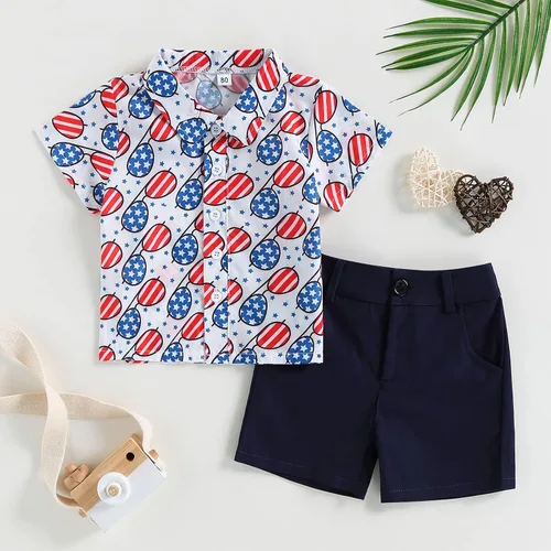 Miniatura 2 de AEEMCEM Conjunto de pantalones cortos estilo vaquero con estampado de vaca de manga corta y botones para bebé, conjunto de pantalones cortos