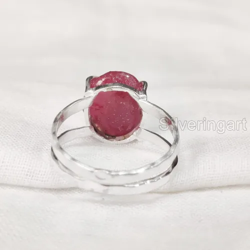 Miniatura 5 de AAA Natural Ruby Ring, Rough Ruby Gemstone Ring, July Birthstone, 2 Hammered Band, 925 Sterling Silver, Womens Ring, Christmas, Thanksgiving
