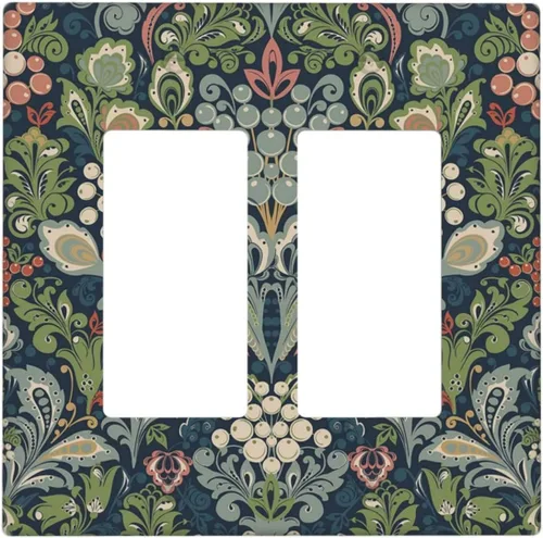 William Morris Floral Boho Azul Medianoche Azul Bohemio Flor Doble Basculante/Decora Cubiertas de Toma Decorativas 2 Gang Interruptor de Luz Retro