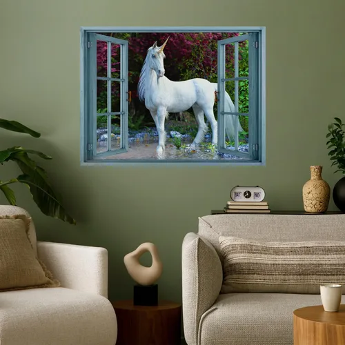 Miniatura 31 de wall26 Adhesivo decorativo para pared, diseño de oso y mariposa fuera de una ventana abierta, no se pega ni se pega, papel tapiz no tejido