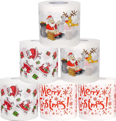 Miniatura 3 de SummitLink 6 rollos de 3 estilos de Feliz Navidad, Papá Noel, papel higiénico, servilleta, broma, fiesta de cumpleaños, idea de regalo novedoso