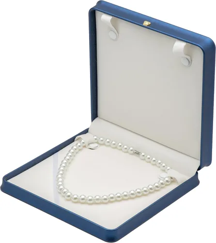 Miniatura 6 de COWFEX Cadena larga de perlas PU collar caja de regalo vitrina soporte de almacenamiento (azul oscuro)