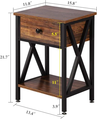 Miniatura 3 de VECELO - Mesas de noche para dormitorio, mesas de noche con cajón de almacenamiento, color marrón rústico