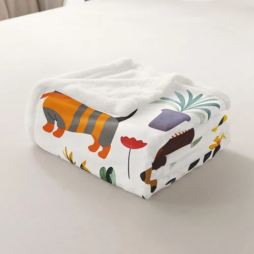 Miniatura 6 de Manta de perro salchicha de dibujos animados, bonita manta de felpa para decoración de sala de estar, flores de jardín en acuarela, sofá, cama