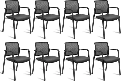 Miniatura 20 de CLATINA Sillas de oficina apilables para recepción de invitados con brazo, silla de sala de espera con respaldo de malla con asiento de tela Negro
