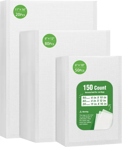 Miniatura 17 de Bolsas selladoras al vacío Syntus para alimentos, 100 unidades de pinta de 6" x 10", bolsa precortada de grado comercial, bolsas de vacío