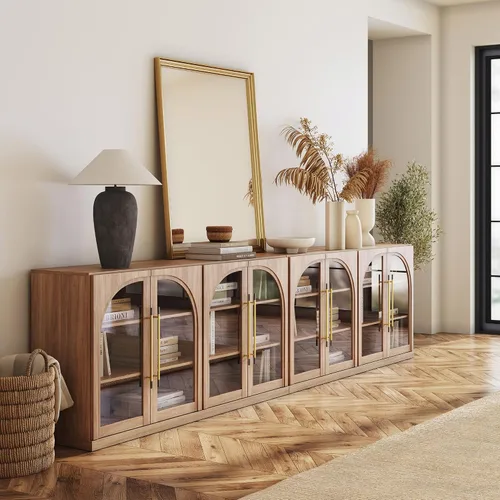 Miniatura 49 de BELLEZE Aparador Modular Acanalado Buffet con Almacenamiento, Mesa Consola Moderna de Mediados de Siglo con Puertas Arqueadas Simétricas, Elegante