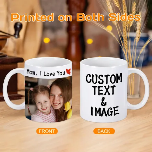 Miniatura 4 de Tazas de café personalizadas, taza de 11 onzas para mamá con nombre de imagen, tazas de café personalizadas para mamá de hija e hijo, taza de foto