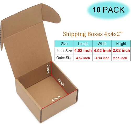 Miniatura 2 de Paquete de 10 cajas de envío pequeñas de 4 x 4 x 2 pulgadas (tamaño interior), cajas de cartón corrugado pequeñas para envíos, cajas de embalaje