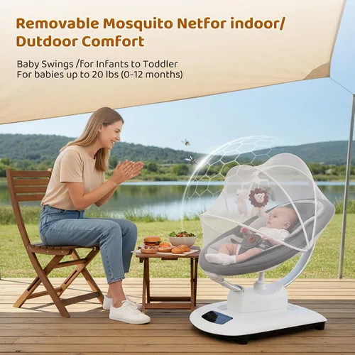 Miniatura 8 de Columpio para bebé, columpios de bebé multimovimiento para bebés y niños pequeños, habilitado con 5 movimientos únicos y 5 velocidades, asiento