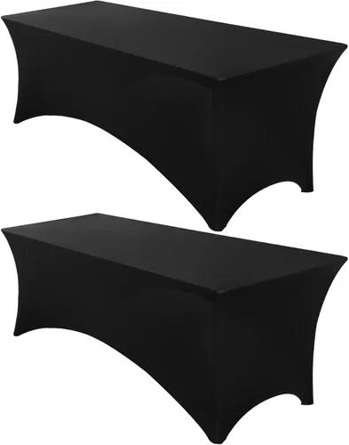 Miniatura 12 de Fixwal Paquete de 3 Manteles Negros para Mesas Rectangulares de 6 Pies, Manteles Rectangulares Elásticos de Spandex Ajustables de 6 Pies