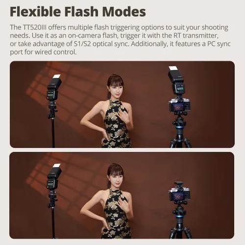 Miniatura 5 de GODOX TT520 III Flash de cámara Speedlite, receptor integrado y transmisor RT, modos S1/S2, 8 niveles de potencia, compatible con cámaras Canon