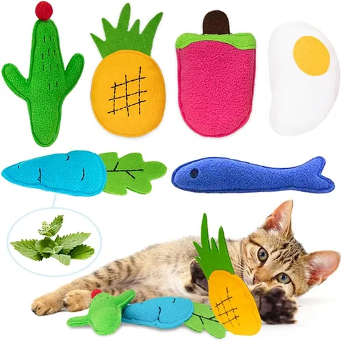 AWOOF Juguetes de hierba gatera para gatos de interior, paquete de 6 juguetes masticables para gatos, juguete interactivo de felpa para gatitos de