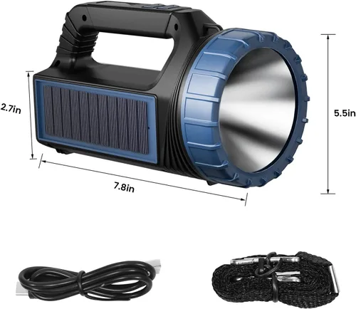 Miniatura 7 de E-SHIDAI Linterna solar, linterna alimentada por energía solar para múltiples funciones de 8000 lúmenes con emergencia, linternas recargables