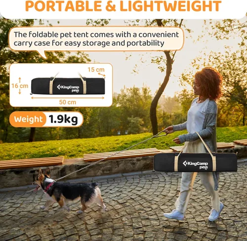 Miniatura 9 de KingCamp Tienda de campaña para perros, gran casa portátil para perros para interiores y exteriores con tela Oxford 600D y doble capa para perros
