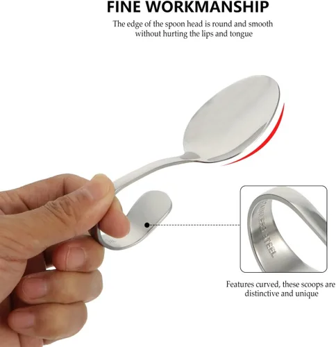 Miniatura 6 de Hemoton Juego de 6 cucharas de mango curvado, utensilios de cocina doblados de acero inoxidable de 5.31 pulgadas para ensalada buffet