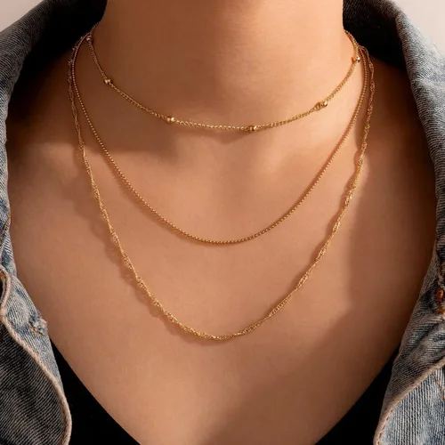 Miniatura 8 de CHESKY - Gargantilla de oro para mujer, chapado en plataoro de 14 quilates, gargantilla de cuentas satélite, delgada, de moda, collares de clip