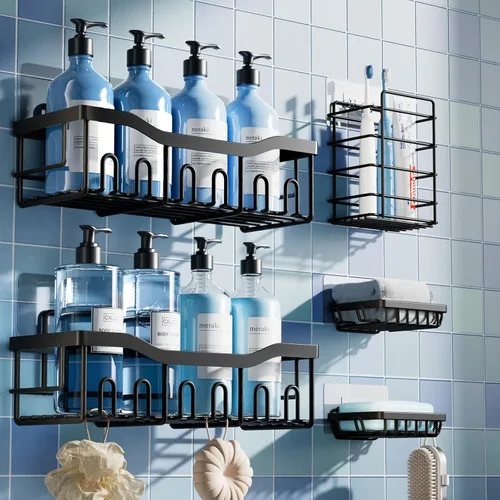 Miniatura 11 de EUDELE Paquete de 2 organizadores de ducha adhesivos para decoración del hogar y almacenamiento de cocina, sin taladrar, organizador de estante