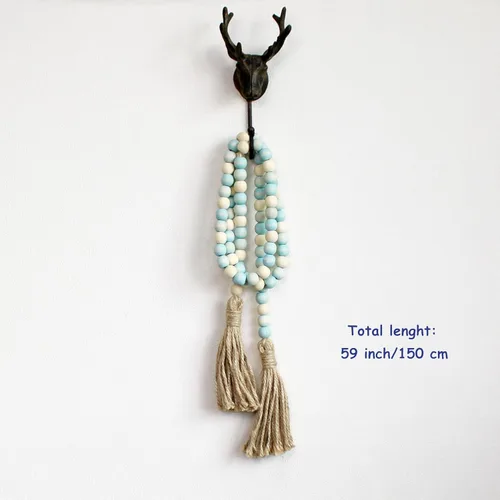 Miniatura 6 de CVHOMEDECO. Guirnalda de cuentas de madera con borlas, estilo rústico de granja, cuentas de oración para colgar en la pared, acento para decoración