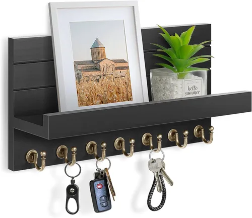 HONJIN Soporte para llaves de pared: 7 ganchos resistentes mejorados para llaves de fácil instalación, organizador de correo para colgar en la