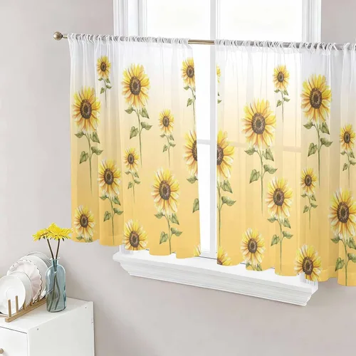 Miniatura 16 de Juego de paneles de cortinas de girasol, cortinas de gasa para cocina, cortinas de gasa de privacidad para sala de estar, dormitorio, decoración
