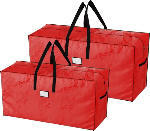 Miniatura 7 de Paquete de 2 bolsas de almacenamiento para árbol de Navidad - Bolsas impermeables para árboles artificiales desarmados de 17 pies, guirnaldas