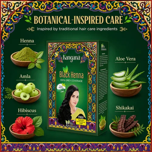 Miniatura 4 de Henna negra en polvo natural Cobertura de cabello gris Amla y aloe vera 6 bolsas, libre de artificiales Kangana
