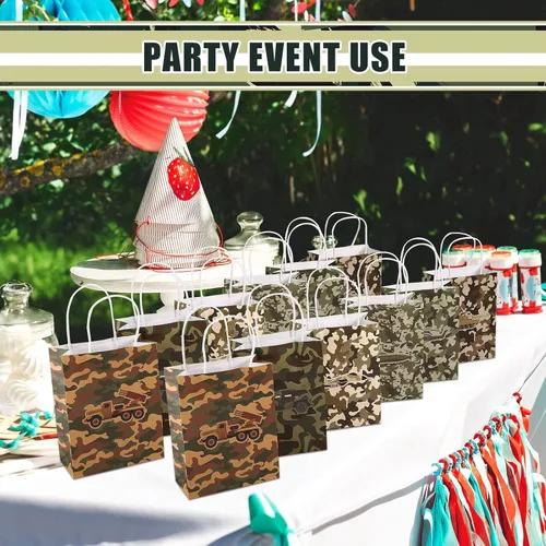 Miniatura 7 de Tallew Paquete de 24 bolsas de regalo de camuflaje para fiesta de cumpleaños, bolsas de regalo temáticas de camuflaje para niños y niñas, baby
