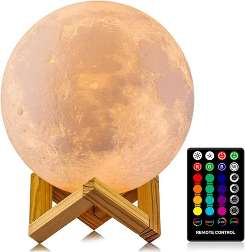 LOGROTATE Lámpara de luna, luz nocturna LED de 16 colores para niños, impresión 3D, luz de luna con soporte, control remoto/táctil y temporizador,