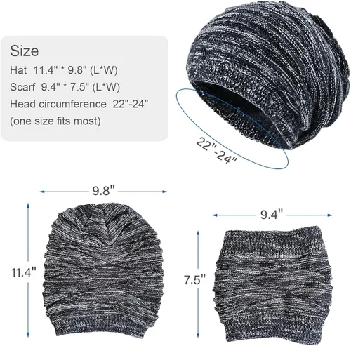 Miniatura 6 de Conjunto de gorro y bufanda para mujer de punto cálido gorro de esquí de invierno con forro polar